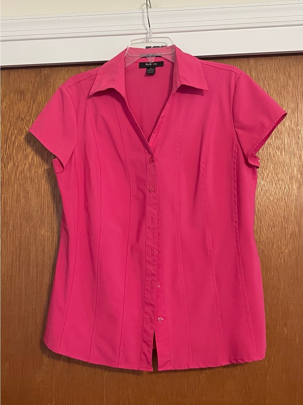 Style & Co. Women's Hot Pink Short-Sleeve Button Down Shirt